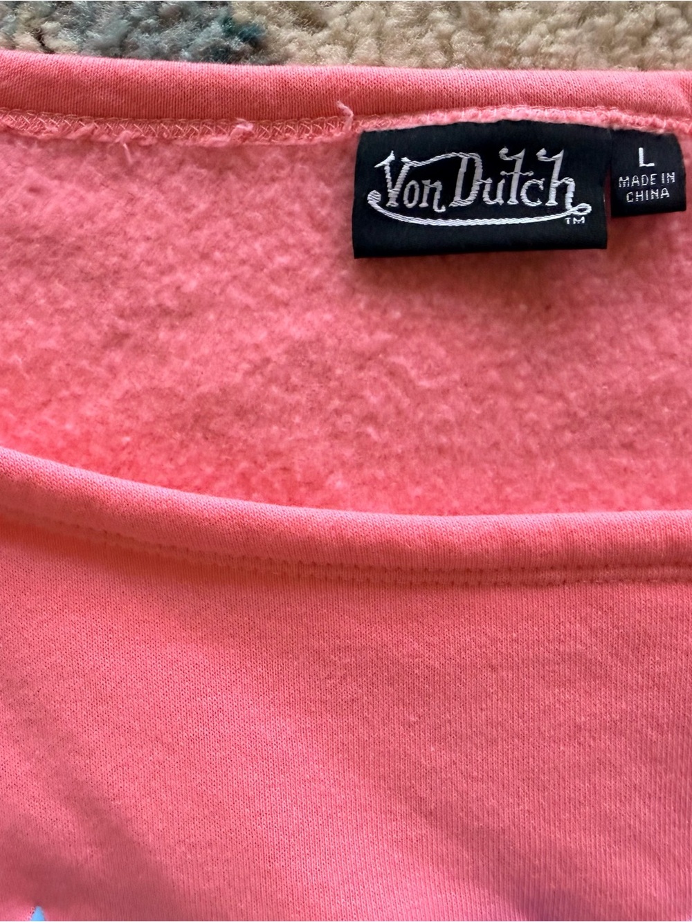 Authentic Von Dutch Peachy Pink Crewneck Sweatshirt with Blue Logo - Picture 4 of 5